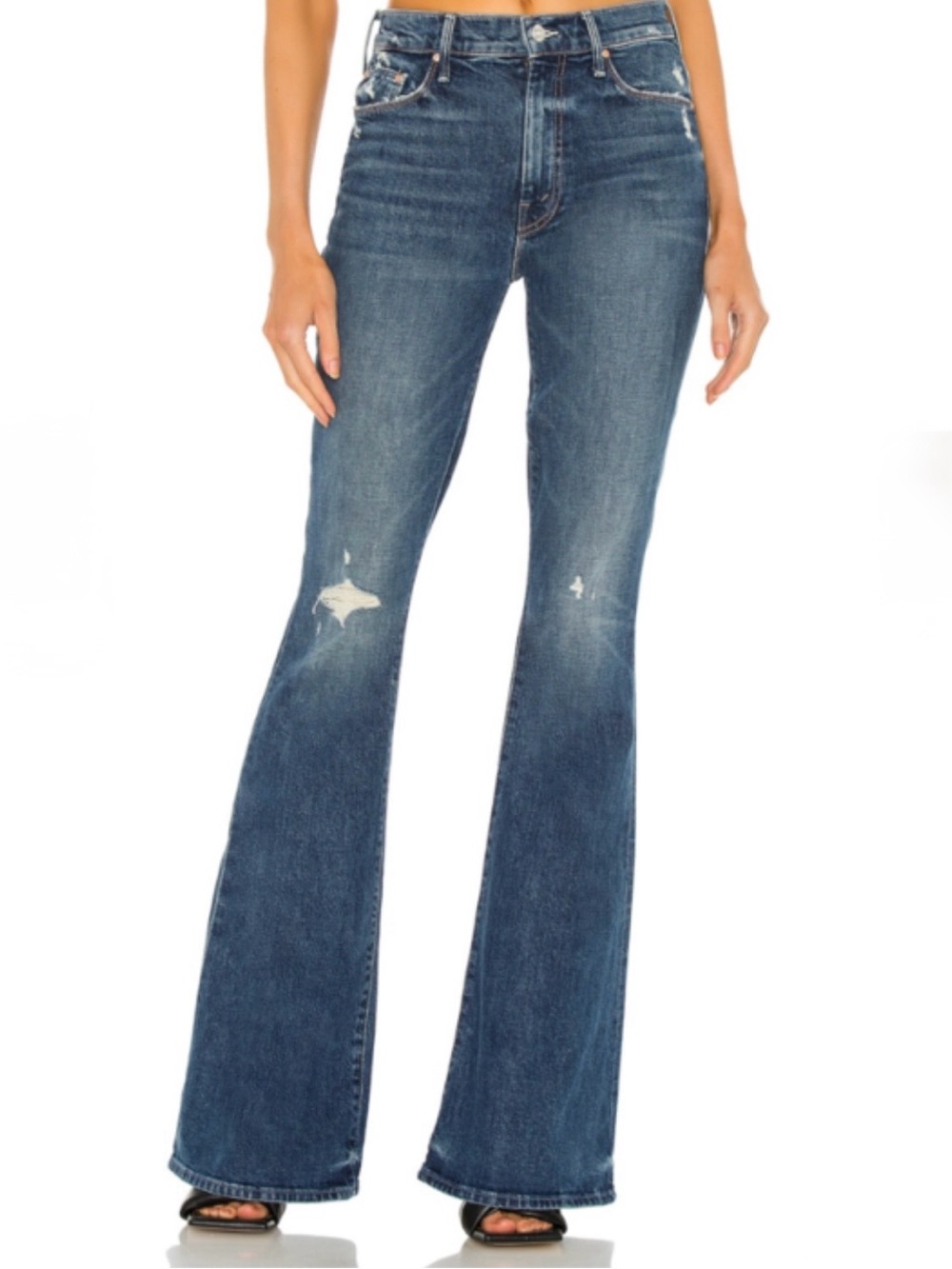 MOTHER The Super Cruiser Flare Jeans Born to Bite Distressed Blue High Rise 29
